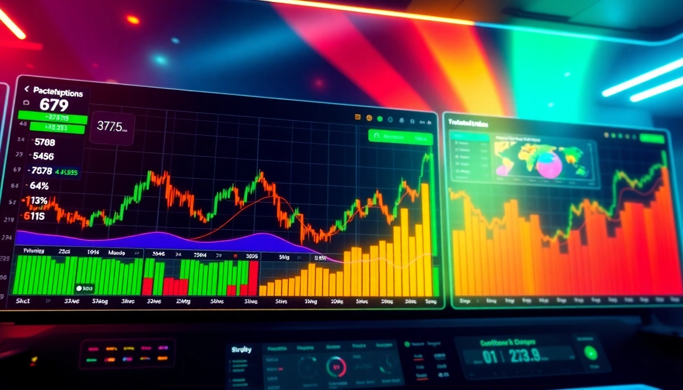 High-tech AICoin trading platform interface with real-time charts and security features for optimal digital assets management.