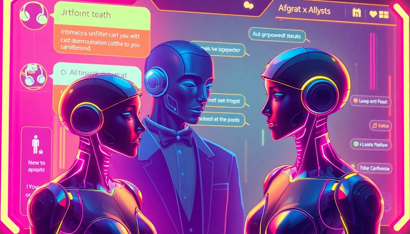 Engaging scene of NSFW AI chat in action with realistic AI characters on a sleek screen, emphasizing unfiltered interactions and digital intimacy for user engagement.