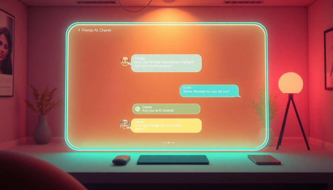 Engage in meaningful Ai girlfriend chat with a friendly virtual companion, designed for emotional connection and support, in a warm digital environment.
