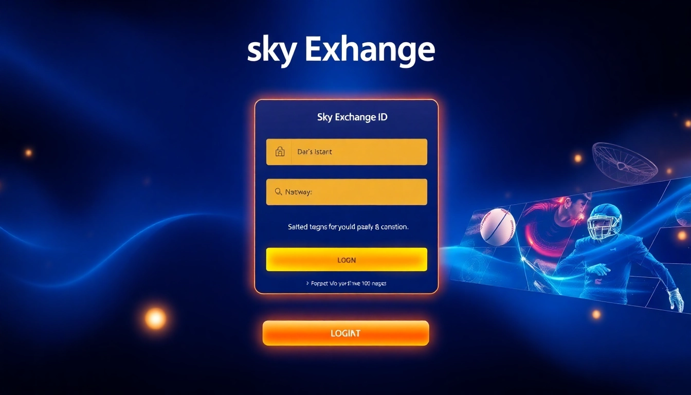 Secure Sky Exchange ID login interface with sports and casino themes for seamless access and betting. Accessible, user-friendly design.