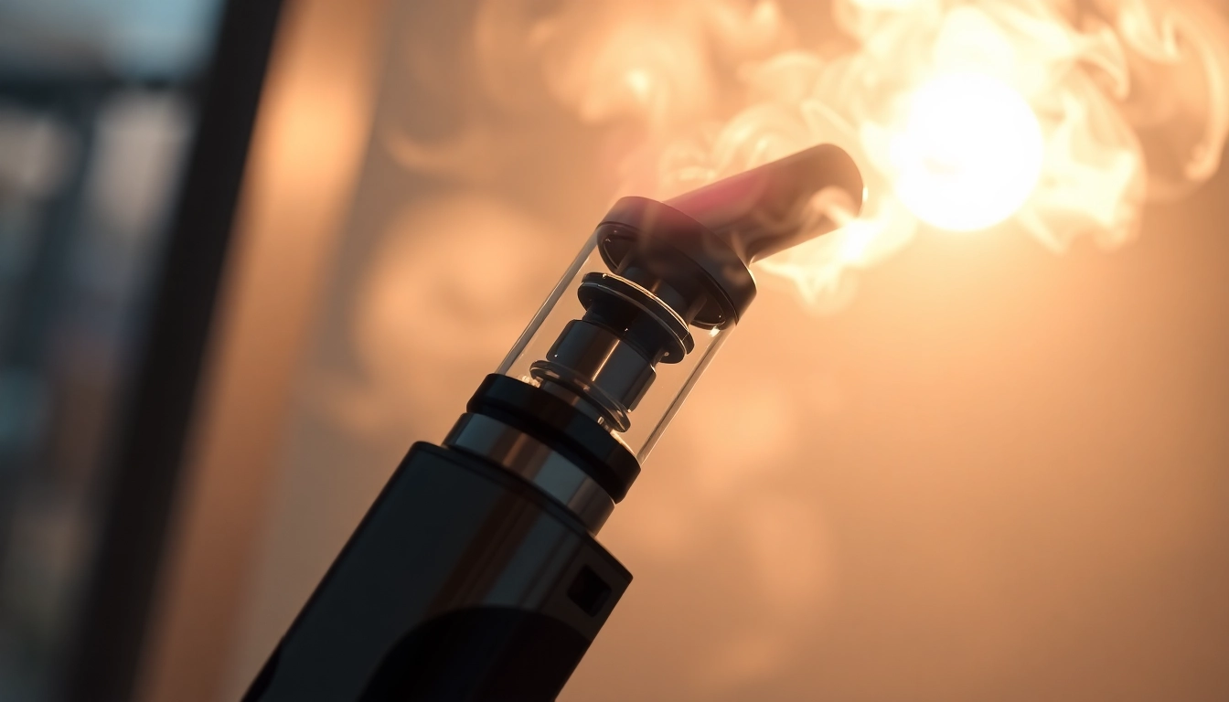 Elektronik sigara device emitting vapor, highlighting modern design and vapor clouds for user engagement.
